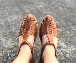 La Bailarina Honey Ankle-Strap Mexican Leather Huaraches