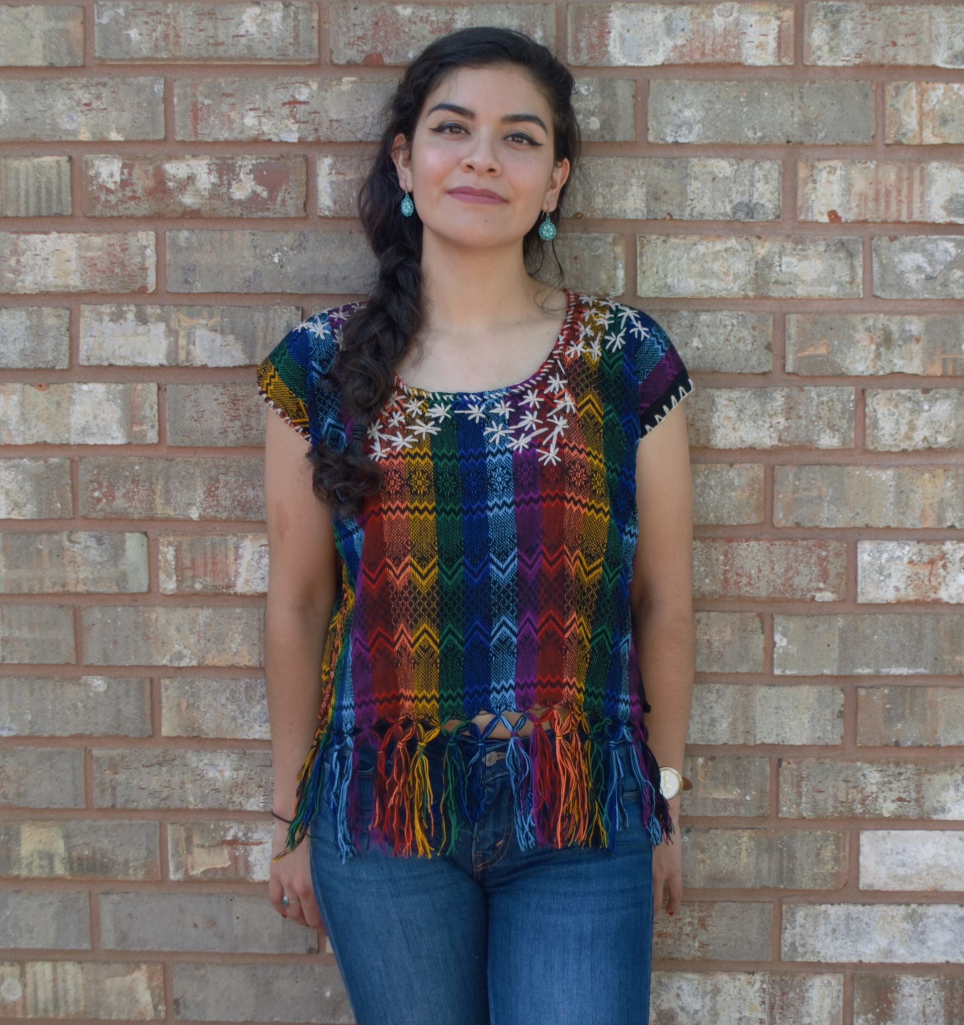 Campanilla Multi-Colored Loom Woven Embroidered Blouse