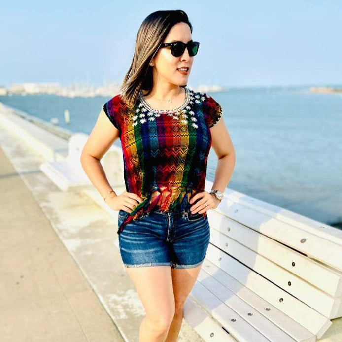 Campanilla Multi-Colored Loom Woven Embroidered Blouse