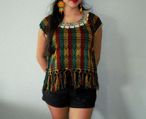 Campanelas Multi-Colored Loom Woven Embroidered Mexican Blouse