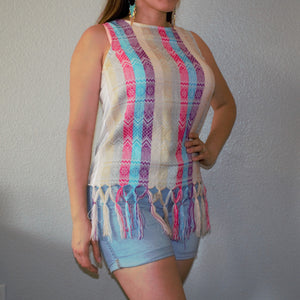 Rosalinda Mexican Loom Woven Blouse, Sleeveless Tank