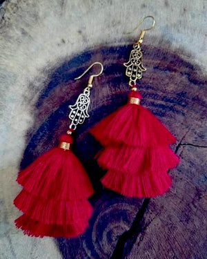La Mano de Fatima Red Earrings
