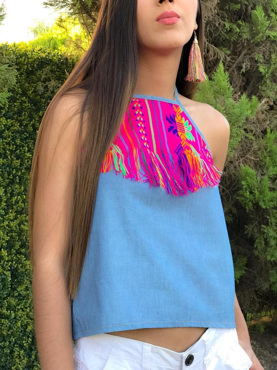 Maria Sleeveless Halter Top Blouse Ethnic Heritage
