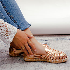 Camila Metallic Pink Mexican Leather Huaraches