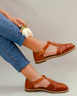 La Bailarina Honey Ankle-Strap Mexican Leather Huaraches