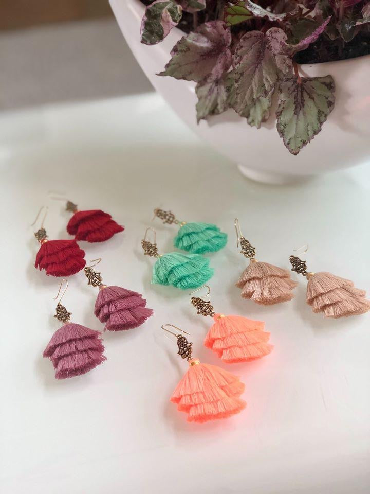 La Mano de Fatima Coral Earrings