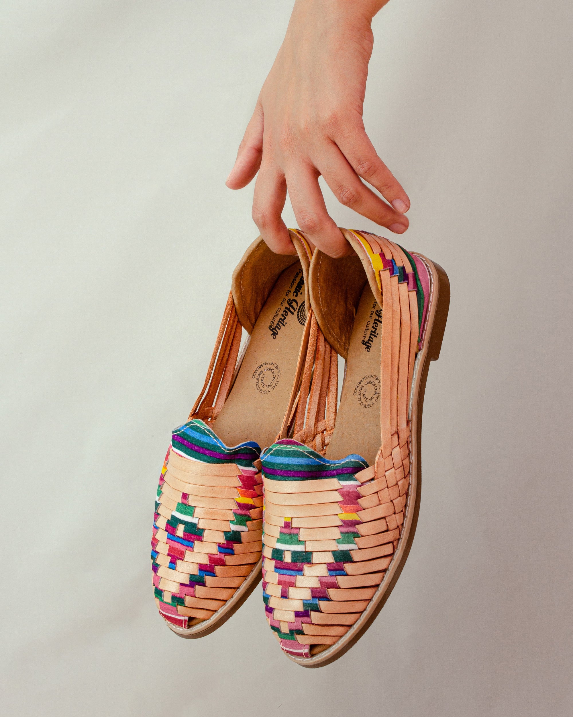 Mexican leather huarache with rainbow pattern
