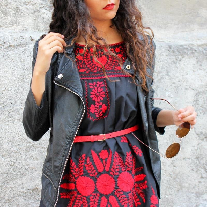 Las Poblanas El Rojo, Mexican Embroidered Dress