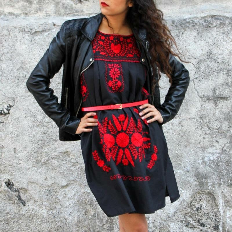 Las Poblanas El Rojo, Mexican Embroidered Dress