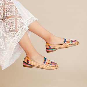 Handwoven leather sandal with rainbow